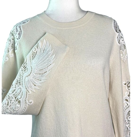 Ted Baker London "Shelsin" Lace-Inset Sweater in Cream Women's Size 10 (TB-4) - Picture 11 of 14